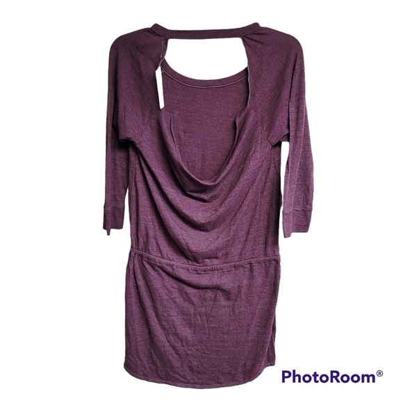 Chaser Burgundy Drape Open Back Tie Cinch Waist Shirttail Mini Dress - Picture 2 of 6